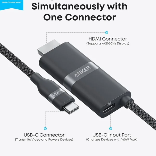 Anker Nano USB-C to HDMI Cable (6 ft, 4K, Braided)