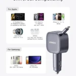 Anker Nano Car Charger (75W, USB-C Port, Built-In Retractable USB-C Cable)