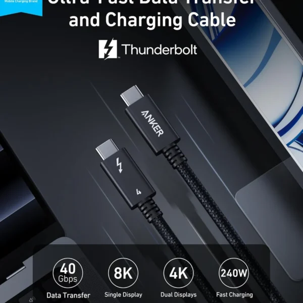 Anker Thunderbolt 4 Cable Ultra Fast Data Transfer (3.3 ft/ 240W/ 40 Gbps/ Braided)