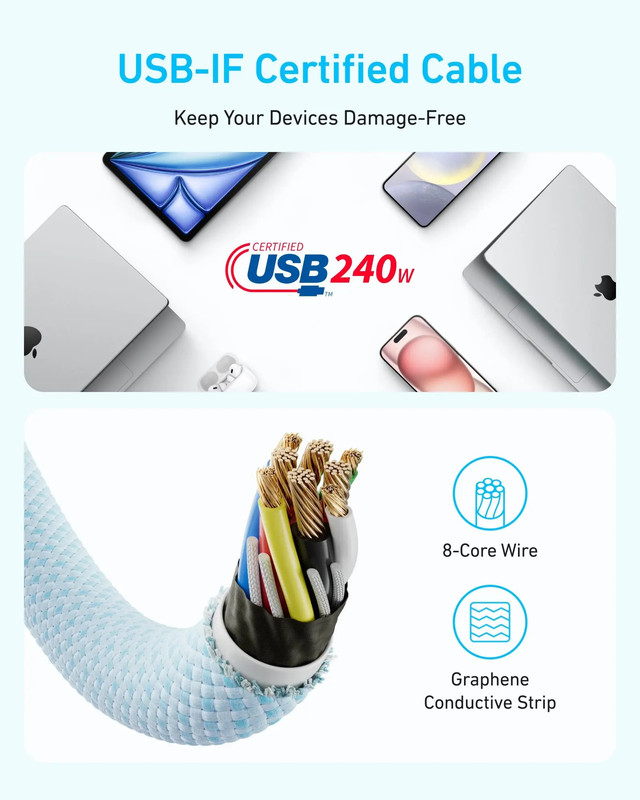 Anker ZOLO USB-C to USB-C Cable ( 1m, 240W ) Anker ZOLO USB-C to USB-C Cable ( 1m, 240W )