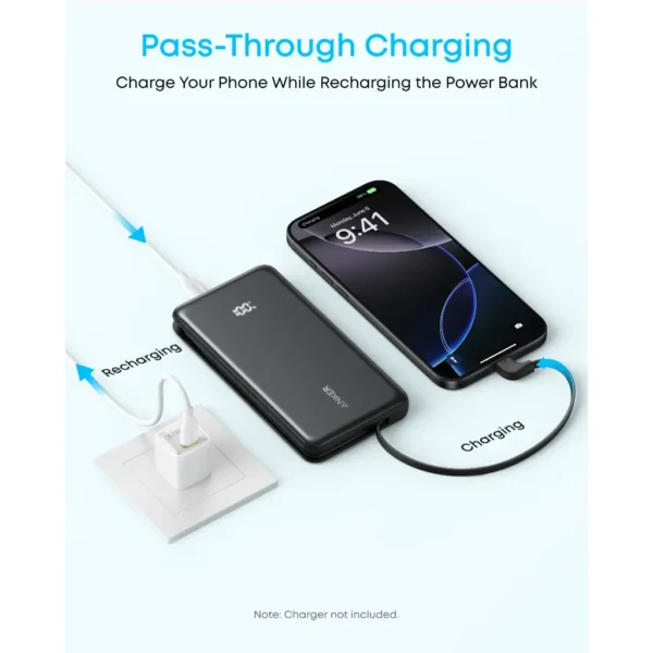 Anker Zolo Power Bank (10K, 22.5W, Built-In USB-C Cable Black